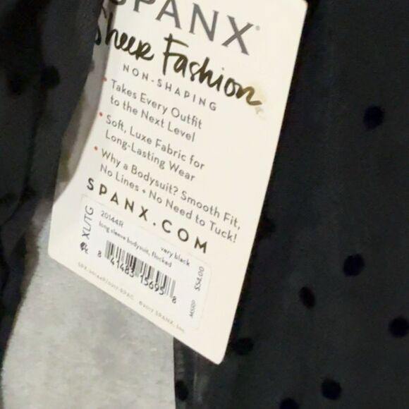 NWT Spanx Bodysuit XL Smoothing Mesh Flocked Polka Dot Layered Smooth Black - Picture 4 of 10